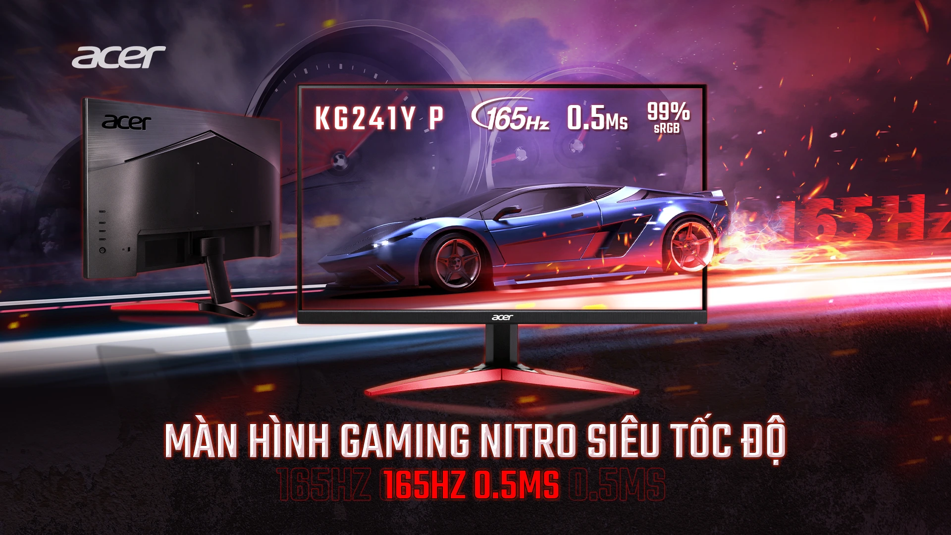 Nitro KG241Y P - Màn Hình Gaming 24 Inch IPS FHD 165Hz 0.5ms 99 sRGB
