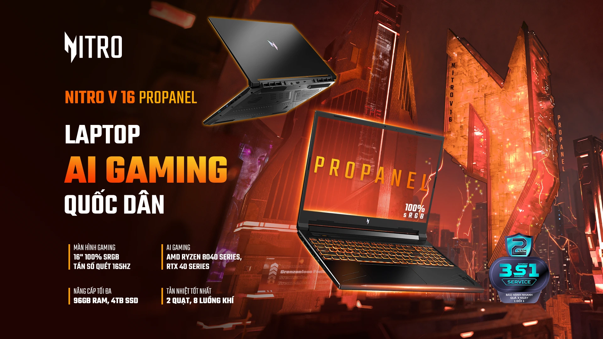 Acer Gaming Nitro V 16 ProPanel ANV16-41 - Laptop Gaming Quốc Dân Màn Hình Chuẩn Màu 100 SRGB 165Hz - Acer Việt Nam - FHD