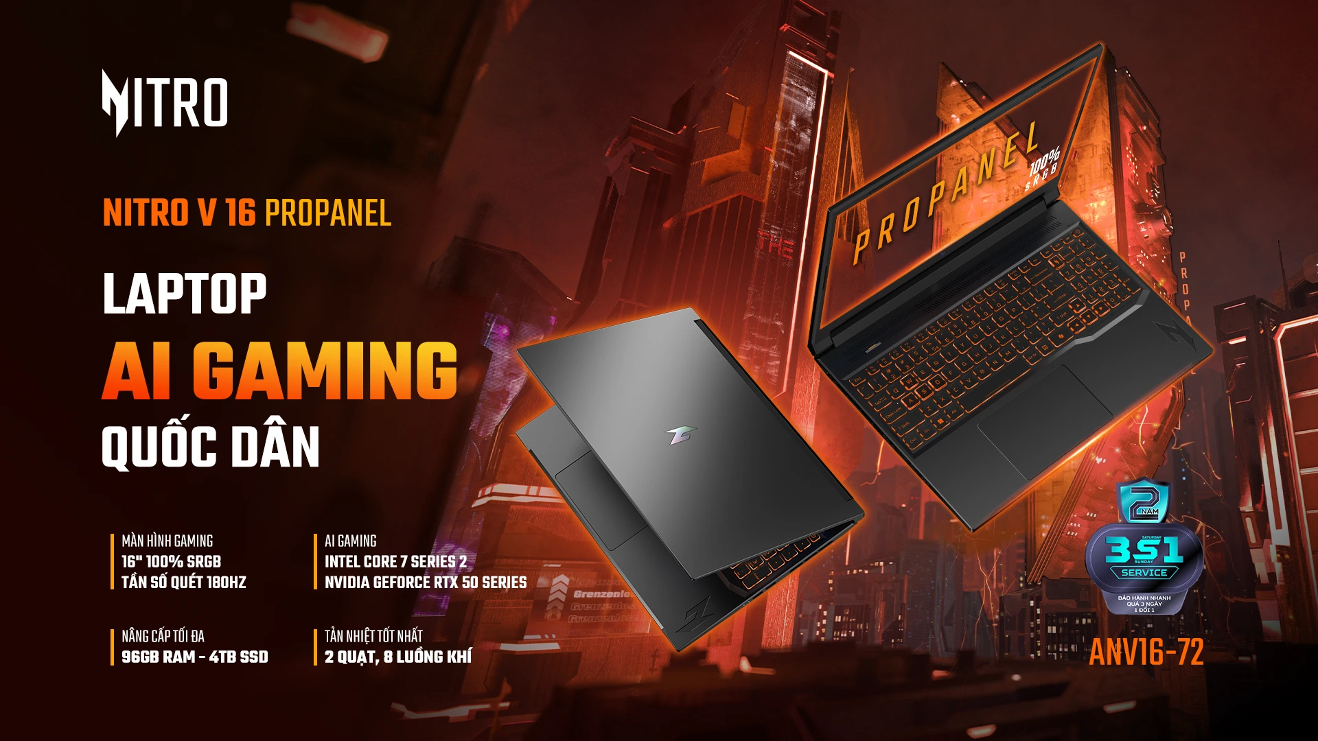 Acer Nitro V 16 AI ProPanel ANV16-72 - Laptop Gaming Quốc Dân 16 Inch 100 sRGB RTX 5060 8GB - Acer Việt Nam - Final