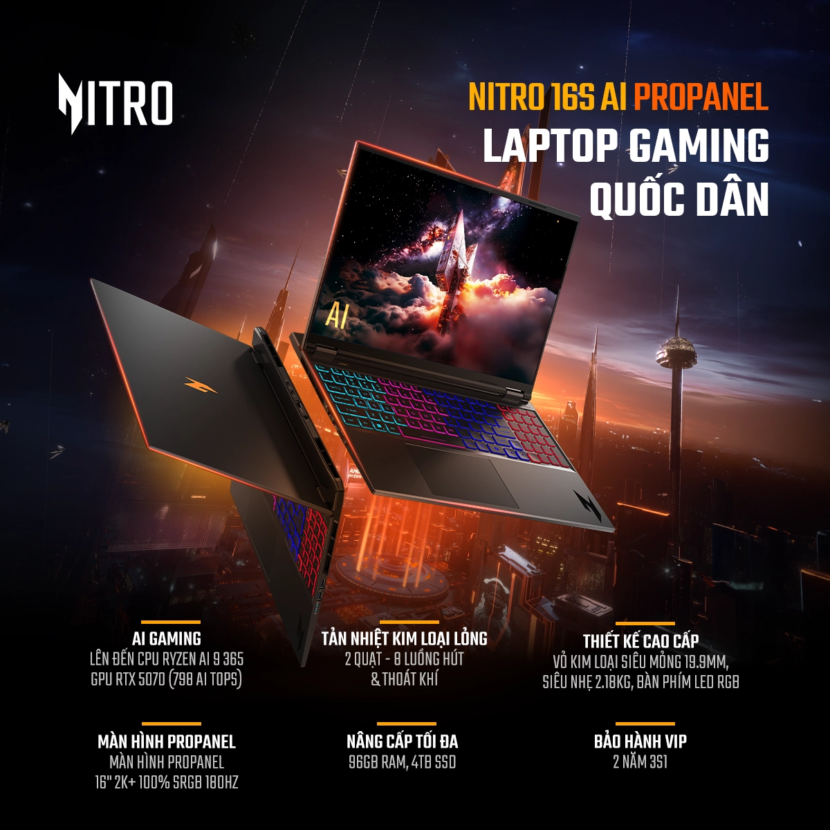 Acer Gaming Nitro 16S AI ProPanel AN16S - Laptop Gaming Quốc Dân Mỏng Nhẹ Cao Cấp RTX 5070 8GB - Acer Việt Nam - 1200x1200