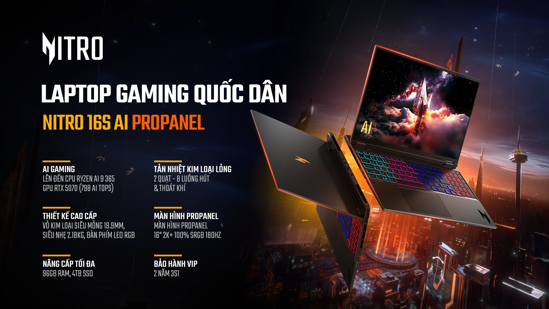 Acer Gaming Nitro 16S AI ProPanel AN16S - Laptop Gaming Quốc Dân Mỏng Nhẹ Cao Cấp RTX 5070 8GB - KV - Acer Việt Nam