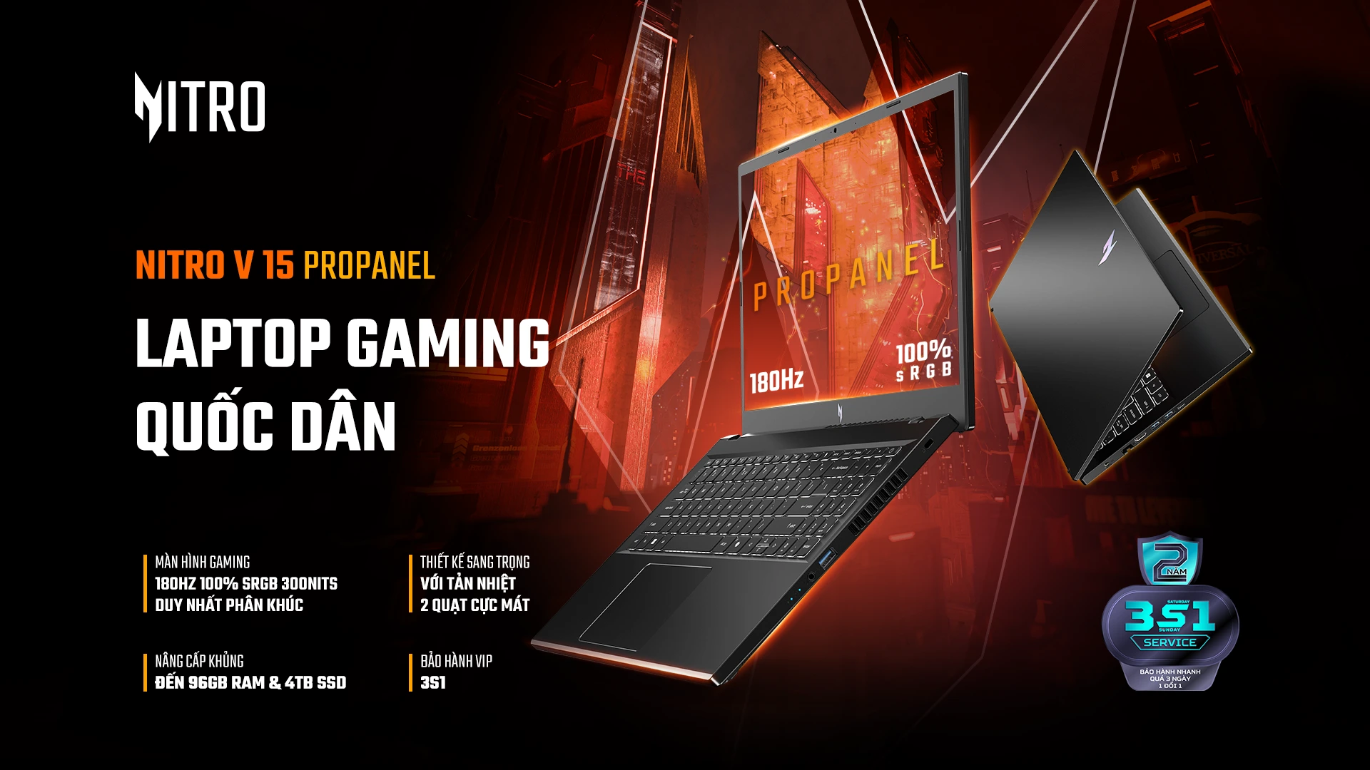 Acer Gaming Nitro V 15 ProPanel ANV15 - Laptop Gaming Quốc Dân Màn Hình Chuẩn Màu 100 SRGB 180Hz - Acer Việt Nam - FHD