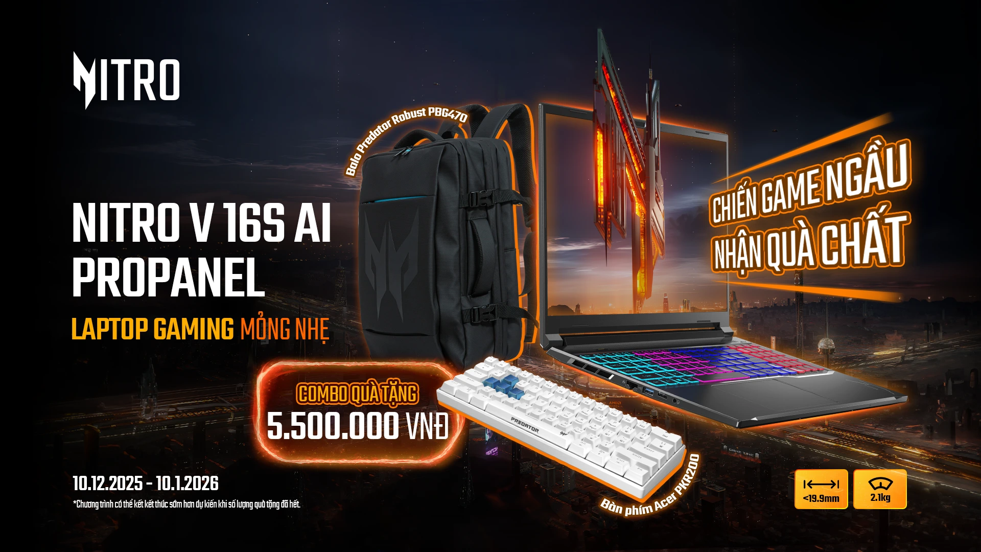 Ưu Đãi Laptop Gaming Nitro V 16S AI ProPanel RTX 5060 8GB - Tặng Combo Quà 5.5 Triệu Đồng - Acer Việt Nam