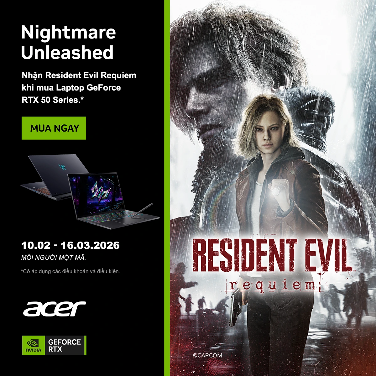 MUA LAPTOP GAMING ACER PREDATOR GEFORCE RTX 50 SERIES NHẬN MIỄN PHÍ BUNDLE RESIDENT EVIL REQUIEM - Acer Việt Nam - Social