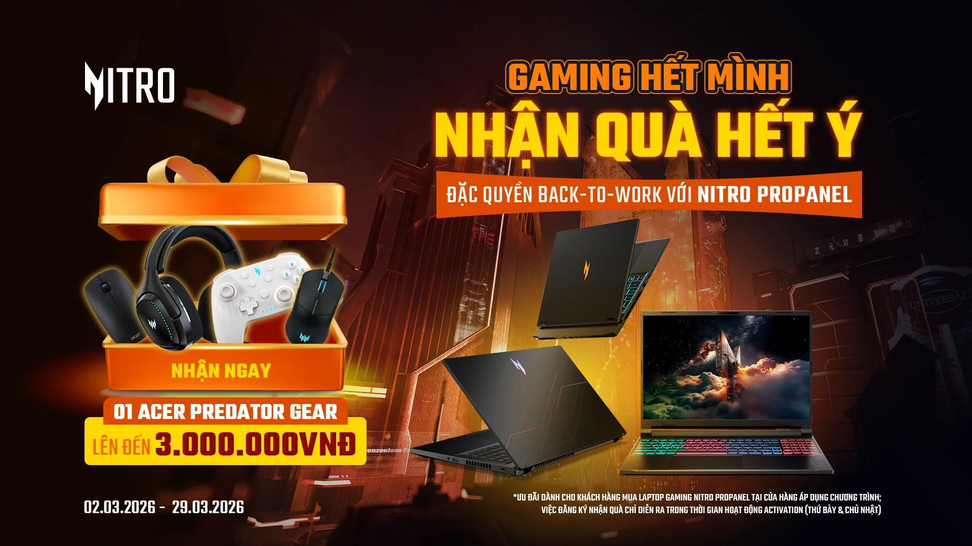 Ưu Đãi Gaming Nitro ProPanel Series 03.2026 - Gaming Hết Mình Nhận Quà Hết Ý - Acer Việt Nam