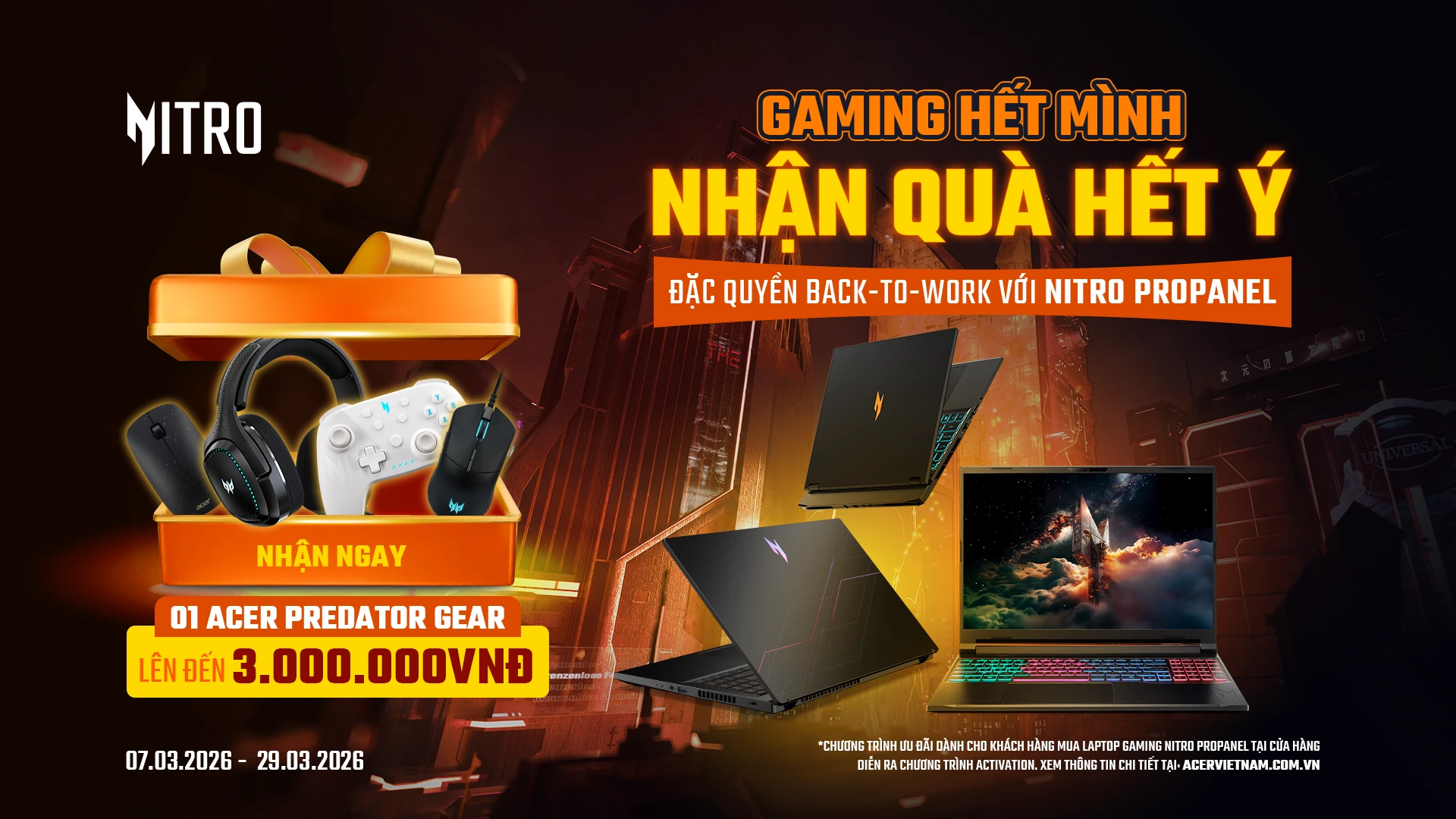 Ưu Đãi Gaming Nitro ProPanel Series 03.2026 - Gaming Hết Mình Nhận Quà Hết Ý - Acer Việt Nam