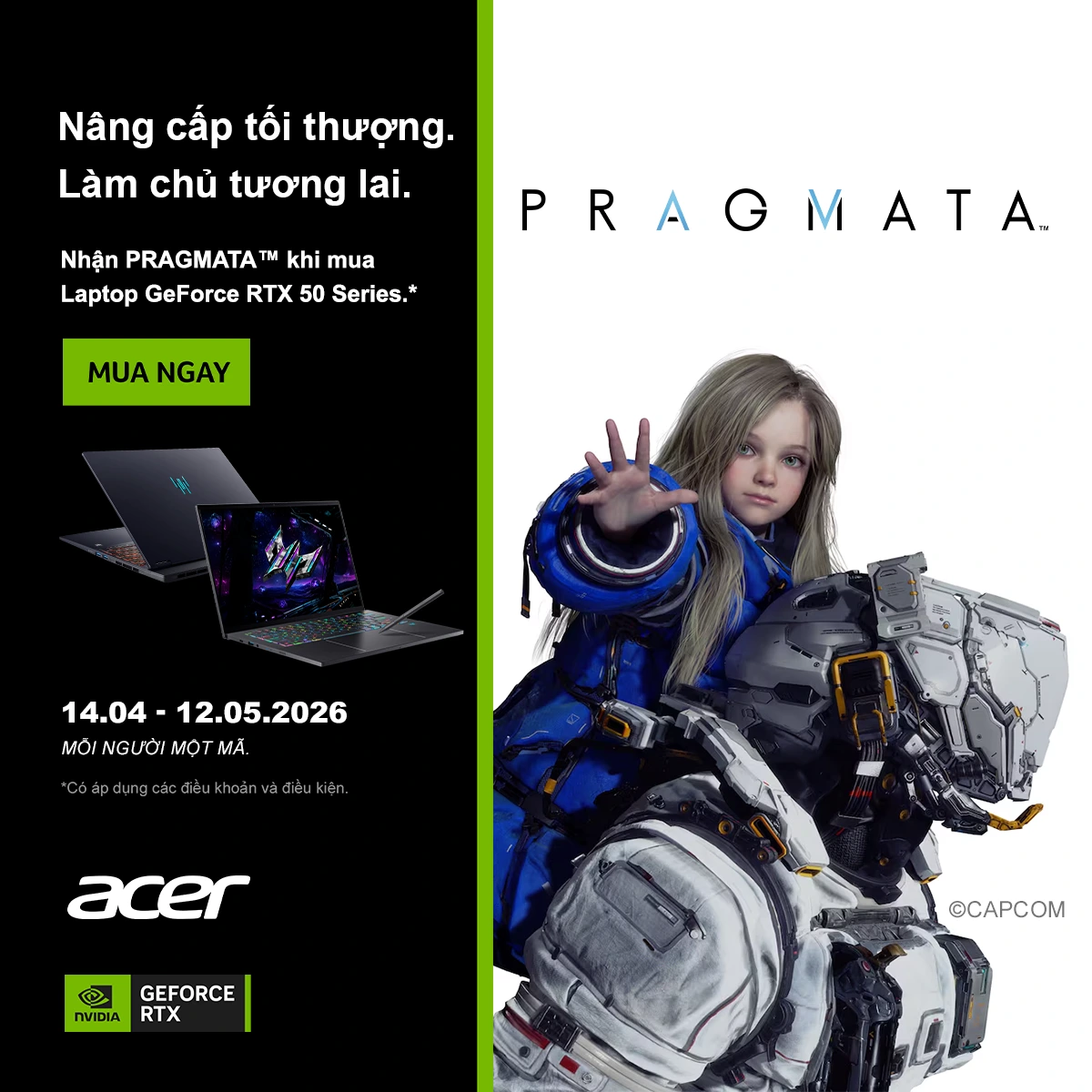 MUA LAPTOP GAMING ACER PREDATOR GEFORCE RTX 50 SERIES NHẬN MIỄN PHÍ GAME PRAGMATA - Acer Việt Nam - 1x1
