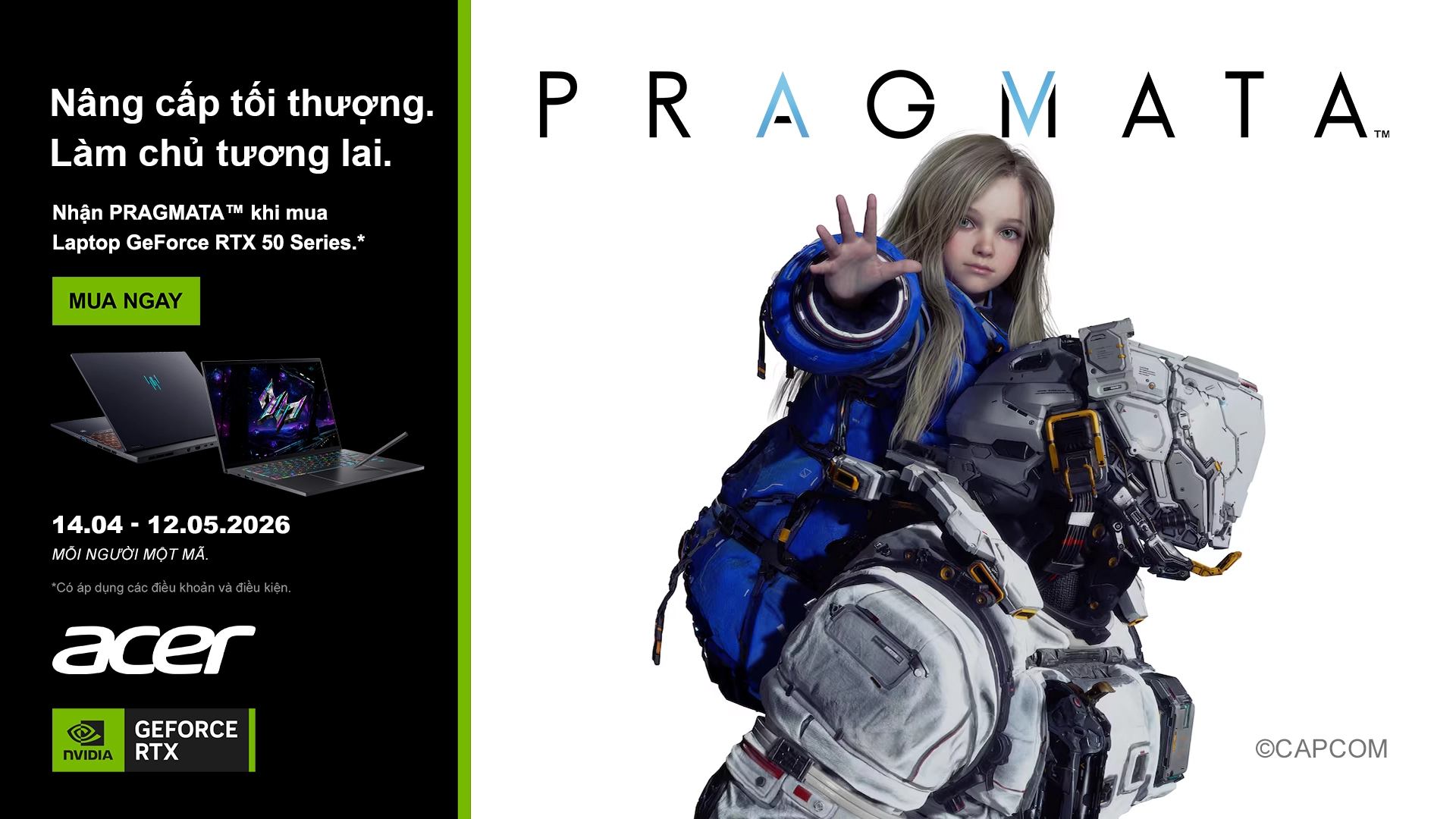 MUA LAPTOP GAMING ACER PREDATOR GEFORCE RTX 50 SERIES NHẬN MIỄN PHÍ GAME PRAGMATA - Acer Việt Nam - KV - Revised